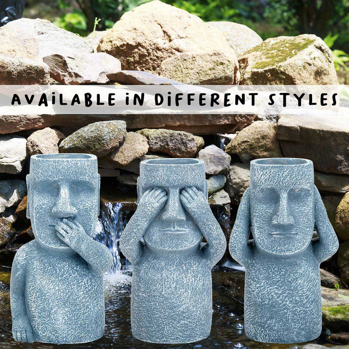 Easter Island Hiding Planter - See No Evil - 12" Zen Garden Ornament