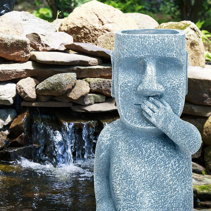 Easter Island Quiet Planter - Speak No Evil - 12" Zen Garden Ornament