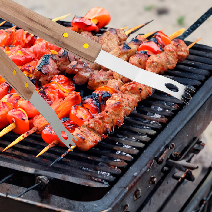 BBQ Tongs & Turner Set with Wooden Handles