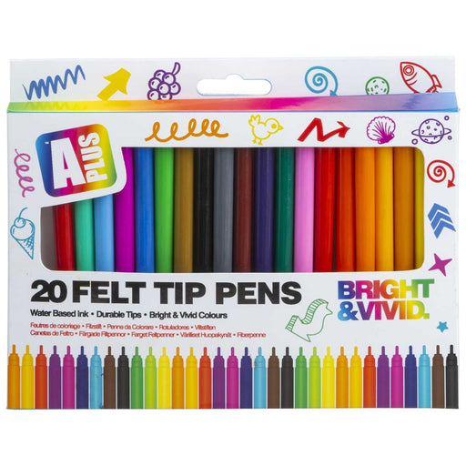 Assorted Coloured Felt Tip Pens (20 Pack) APlus