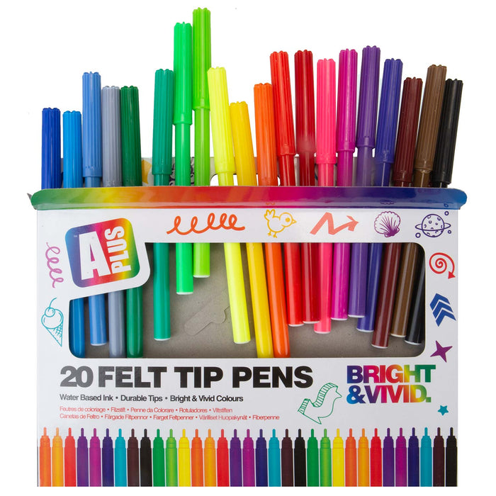 Assorted Coloured Felt Tip Pens (20 Pack) APlus