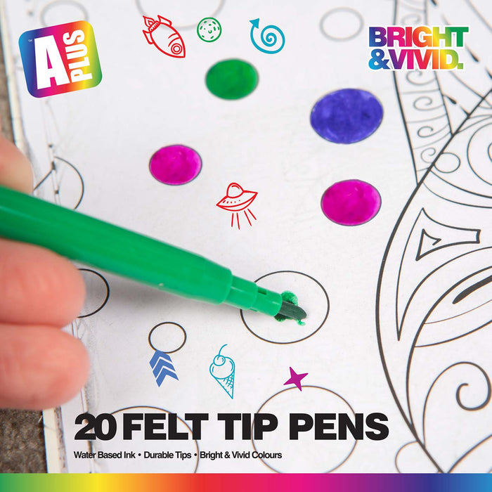 Assorted Coloured Felt Tip Pens (20 Pack) APlus