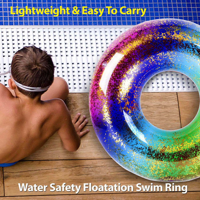 Large Rainbow Glitter Swimring 34"