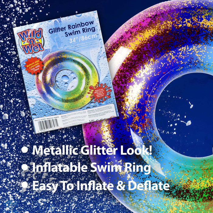 Large Rainbow Glitter Swimring 34"