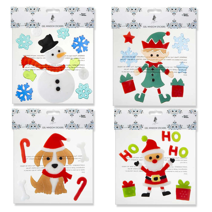 Christmas Gel Window Stickers Decorations (20cm x 20cm) 4 Assorted