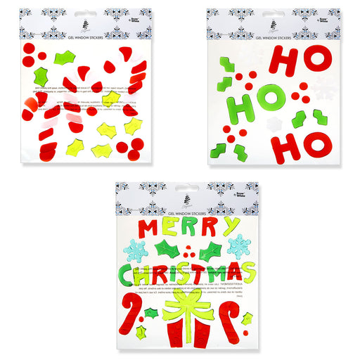 Christmas Gel Window Stickers Decorations (20cm x 20cm) 3 Assorted
