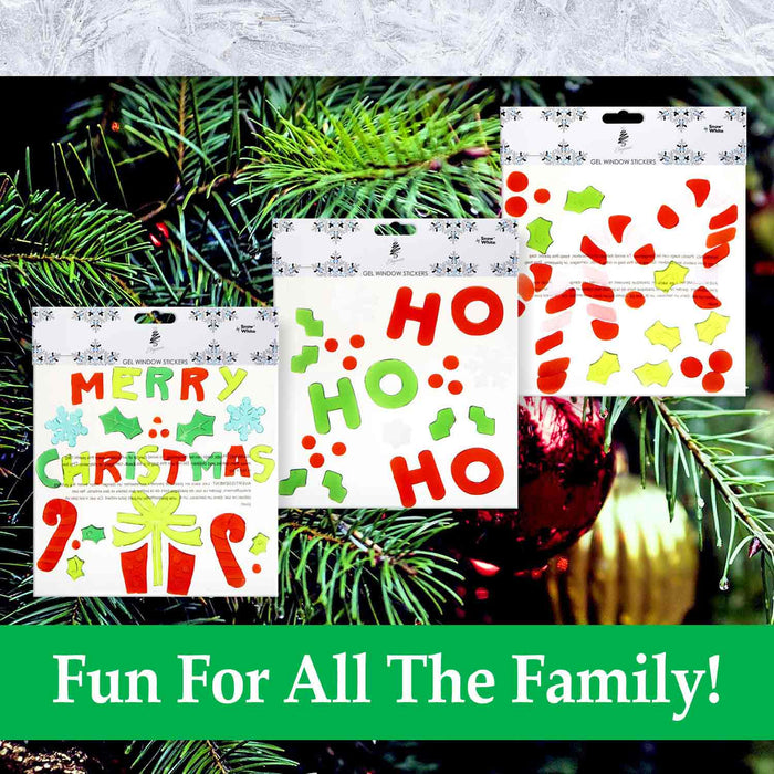 Christmas Gel Window Stickers Decorations (20cm x 20cm) 3 Assorted