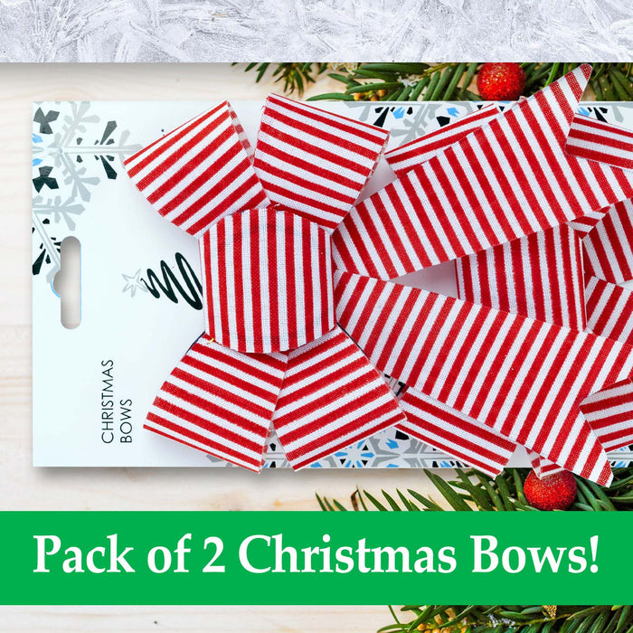 Candy Stripe Bow 13cm Christmas Accessory Decoration (2 Pack)