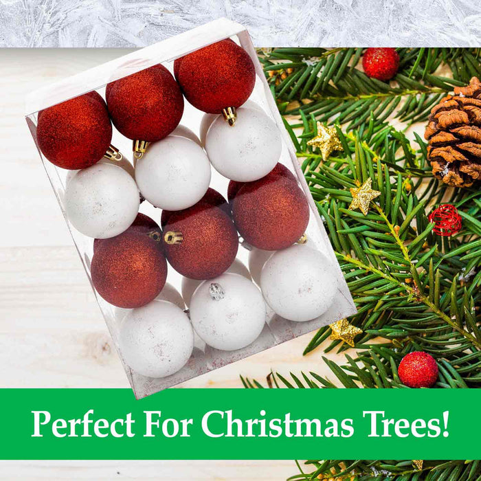Red & White Baubles Assorted (24 Pack) - Christmas Tree Decorations