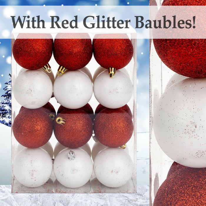 Red & White Baubles Assorted (24 Pack) - Christmas Tree Decorations