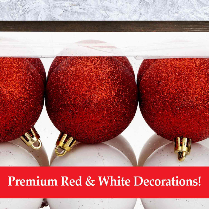 Red & White Baubles Assorted (24 Pack) - Christmas Tree Decorations