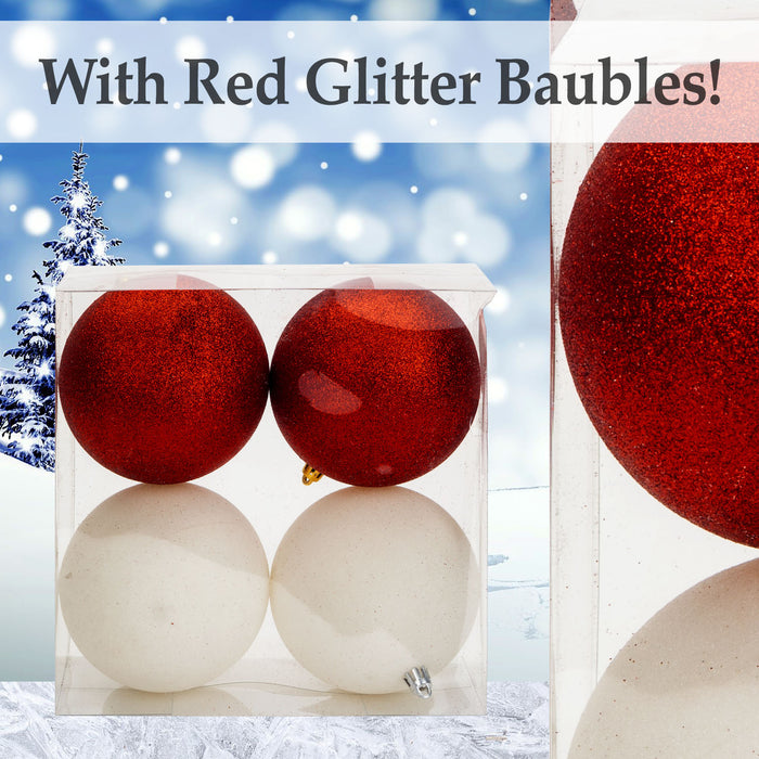 Red & White 10cm Baubles Assorted (4 Pack) - Christmas Tree Decorations