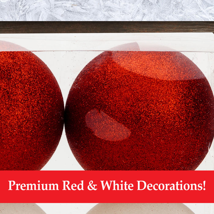 Red & White 10cm Baubles Assorted (4 Pack) - Christmas Tree Decorations