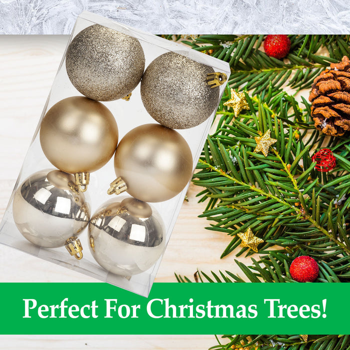 Champagne Gold 6cm Baubles Assorted (6 Pack) - Christmas Tree Decorations