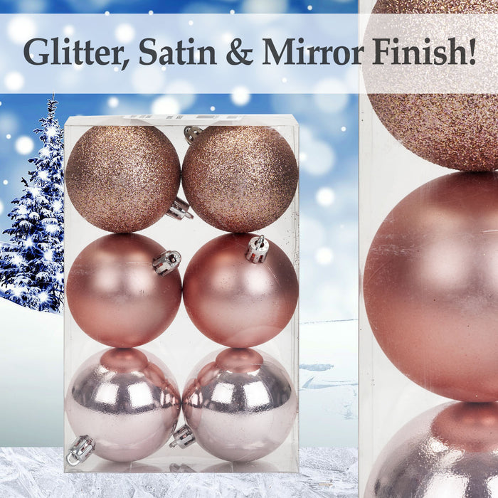 Rose Gold Colour Christmas Baubles - Pack of 24- 6cm