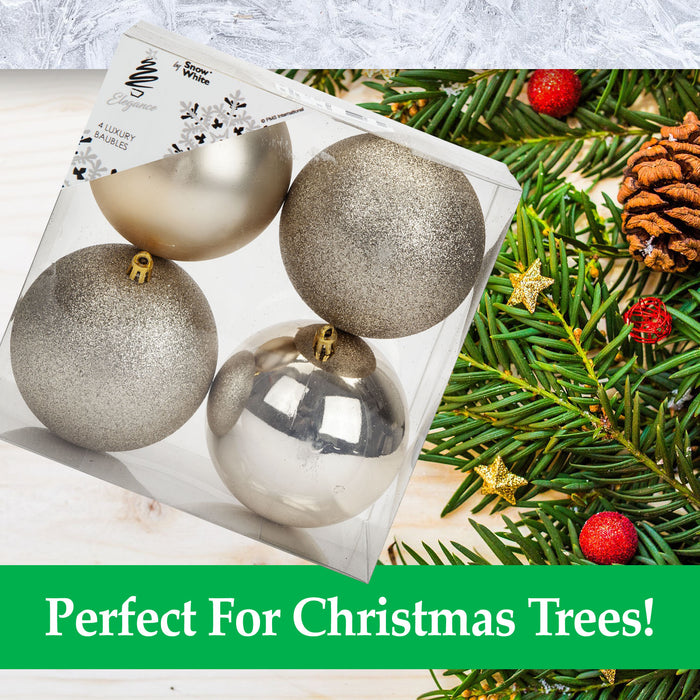 Champagne Gold 10cm Baubles Assorted (4 Pack) - Christmas Tree Decorations