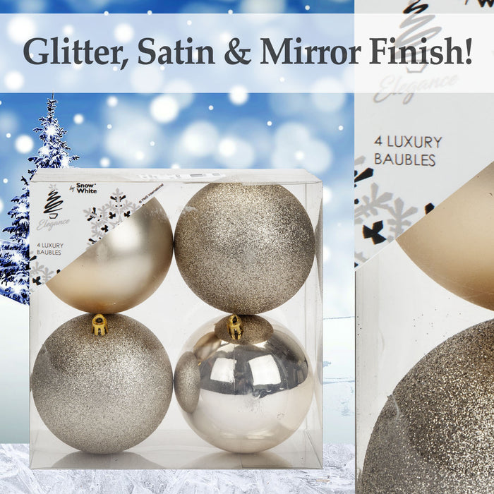 Champagne Gold Baubles Assorted (4 Pack) - Christmas Tree Decorations