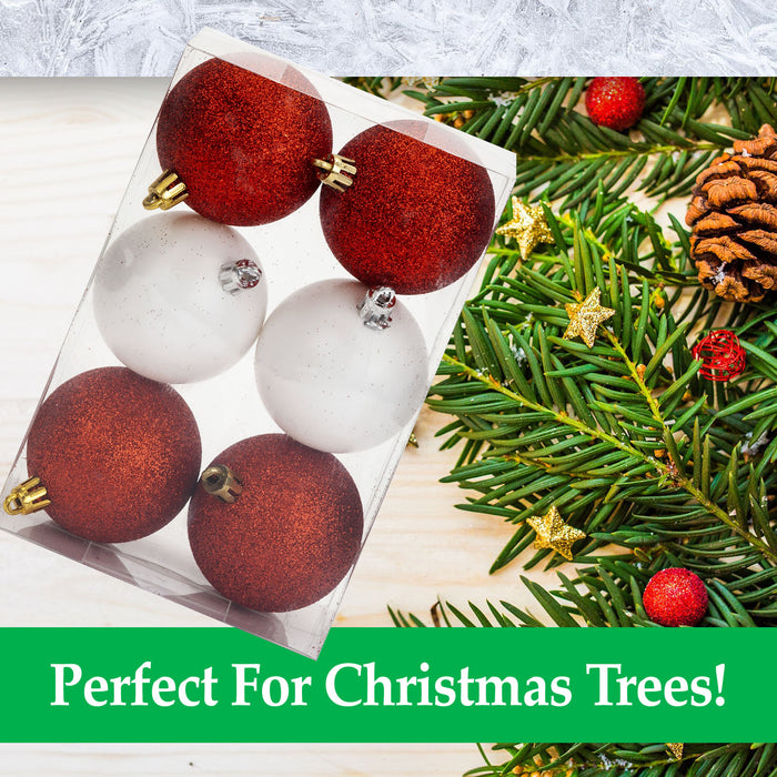 Red & White 6cm Baubles Assorted (6 Pack) - Christmas Tree Decorations