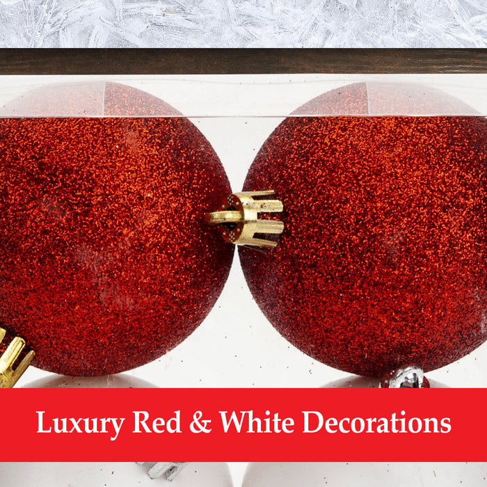 Red & White 6cm Baubles Assorted (6 Pack) - Christmas Tree Decorations