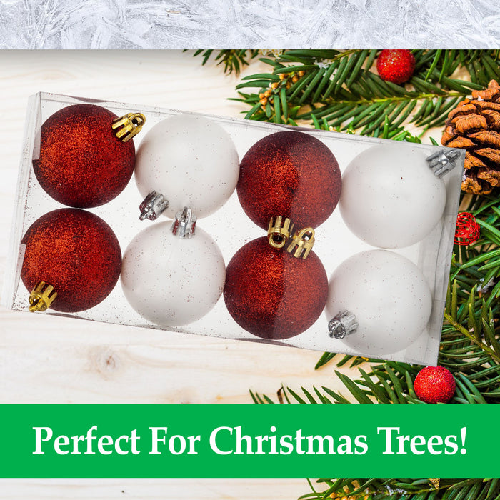 Red & White 5cm Baubles Assorted (8 Pack) - Christmas Tree Decorations