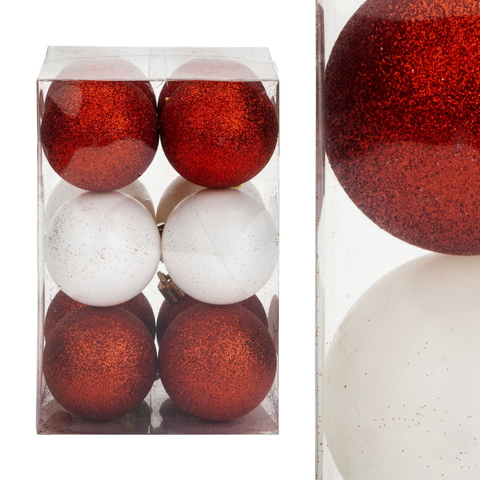 Red & White Baubles Assorted (12 Pack) - Christmas Tree Decorations