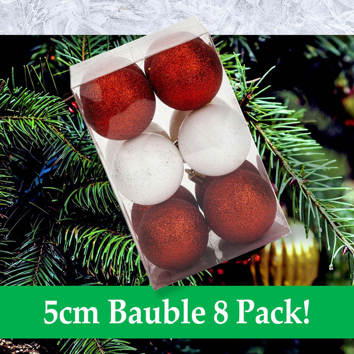 Red & White 5cm Baubles Assorted (12 Pack) - Christmas Tree Decorations
