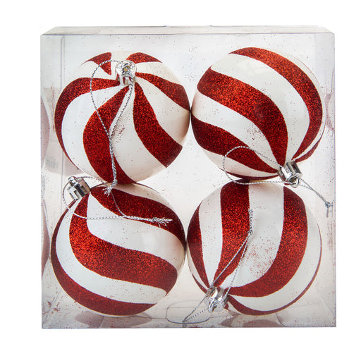 Red & White Stripe Baubles Candy Cane (4 Pack) - Christmas Decorations