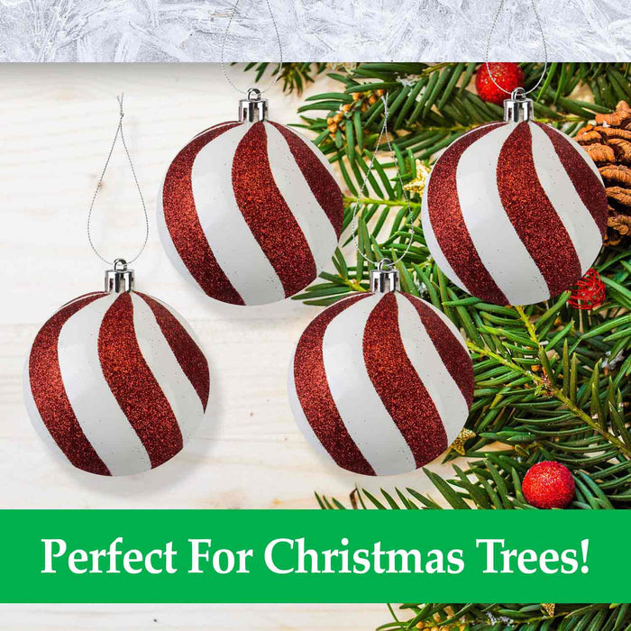 Red & White Stripe Baubles Candy Cane (4 Pack) - Christmas Decorations