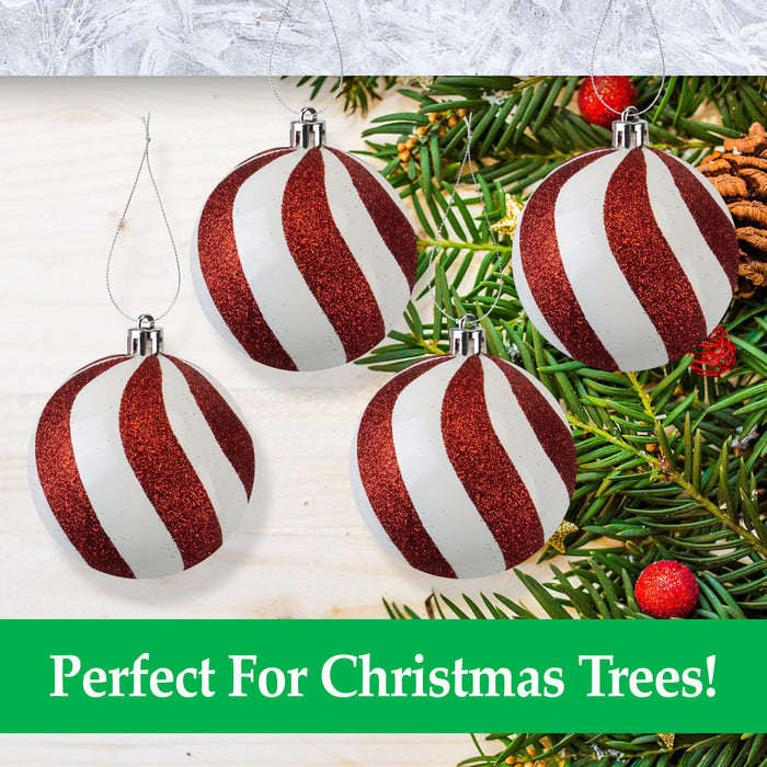 Red & White Stripe 8cm Baubles Candy Cane (4 Pack) - Christmas Decorations