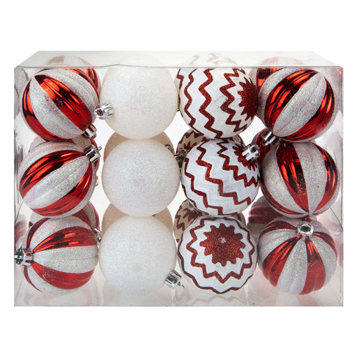 Red & White 6cm Baubles Candy Cane (24 Pack) - Christmas Tree Decorations