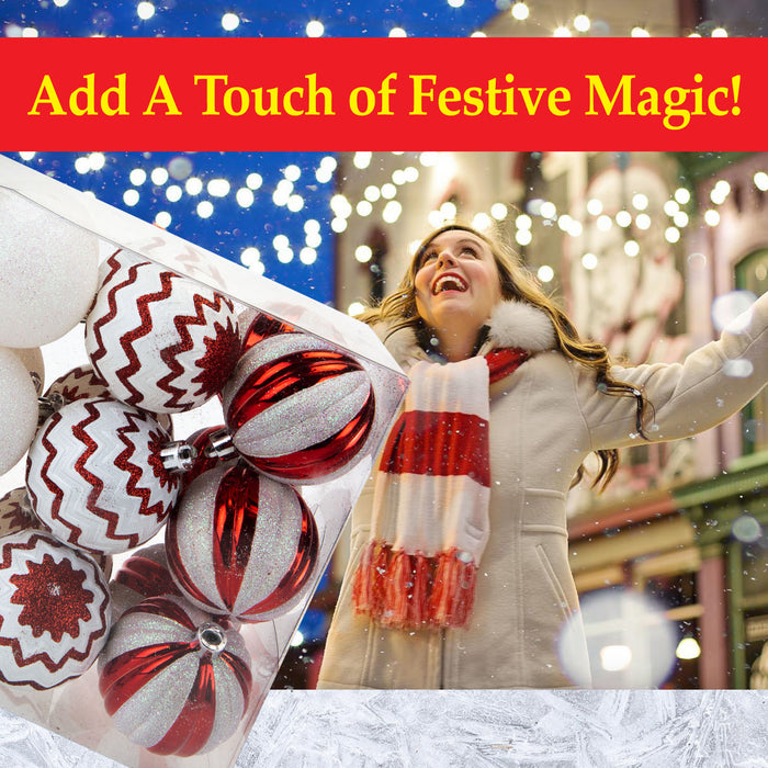 Red & White Baubles Candy Cane (24 Pack) - Christmas Tree Decorations