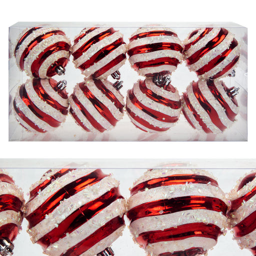 Red & White Stripe Baubles Candy Cane (8 Pack) - Christmas Decorations