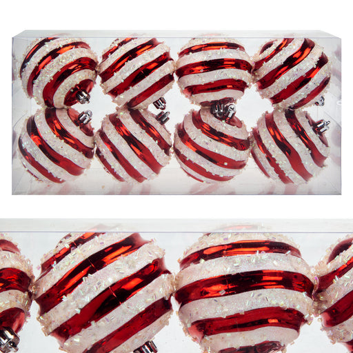 Red & White 8cm Stripe Baubles Candy Cane (8 Pack) - Christmas Decorations