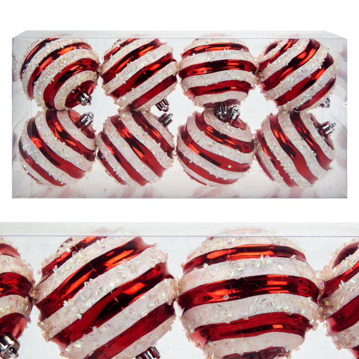 Red & White 8cm Stripe Baubles Candy Cane (8 Pack) - Christmas Decorations