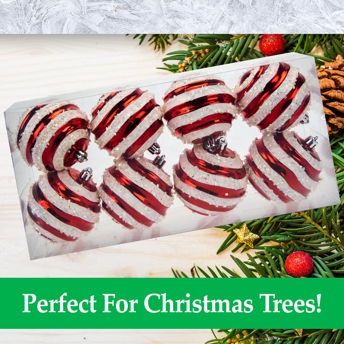 Red & White 8cm Stripe Baubles Candy Cane (8 Pack) - Christmas Decorations