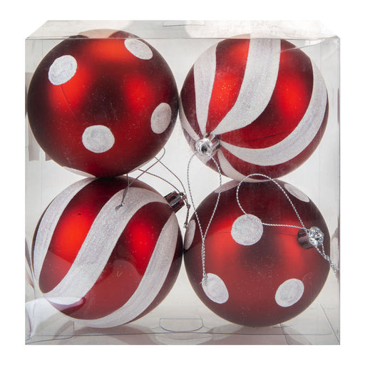 Red & White Baubles Candy Cane (4 Pack) - Christmas Tree Decorations