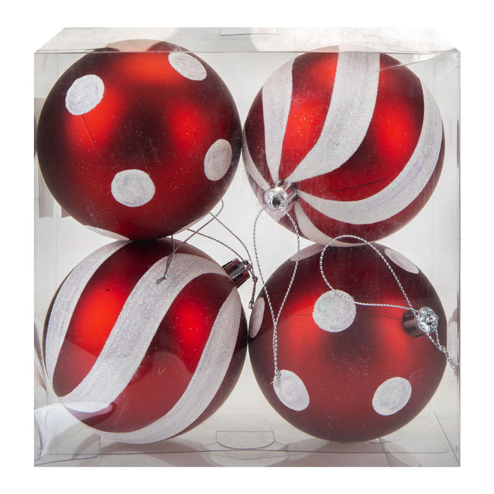 Red & White Baubles Candy Cane (4 Pack) - Christmas Tree Decorations