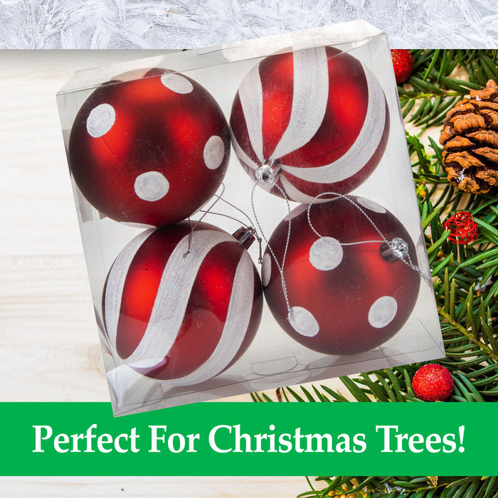 Red & White Baubles Candy Cane (4 Pack) - Christmas Tree Decorations