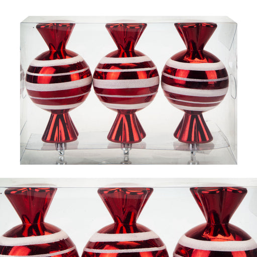 Red & White 14cm Sweet Baubles Candy Cane (3 Pack) - Christmas Decorations