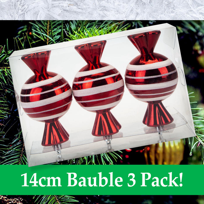 Red & White 14cm Sweet Baubles Candy Cane (3 Pack) - Christmas Decorations