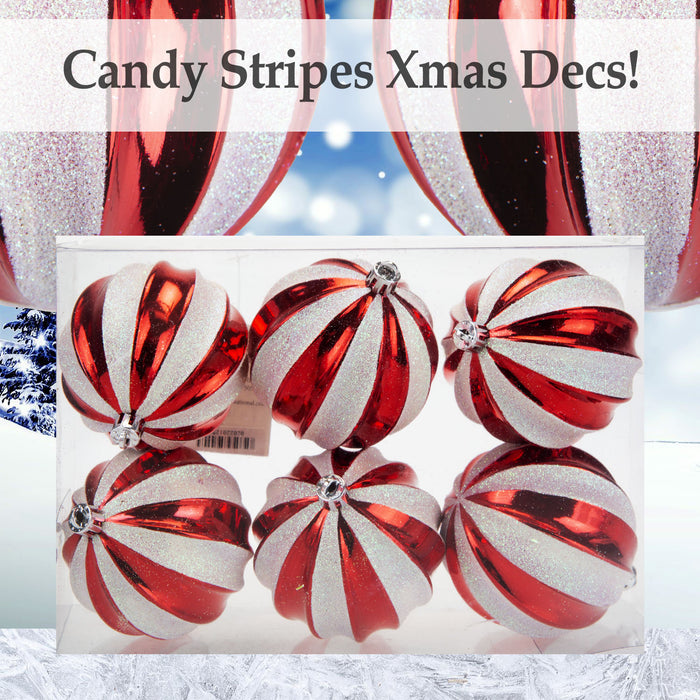 Red & White 8cm Baubles Stripe Candy Cane (6 Pack) - Christmas Decorations