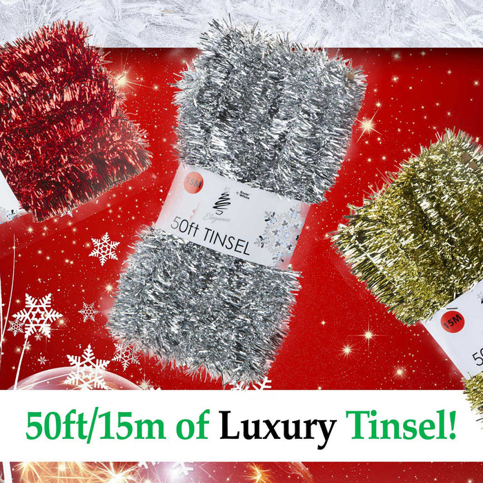 Christmas Tinsel Decorations for Christmas Tree (3 Assorted Colours)