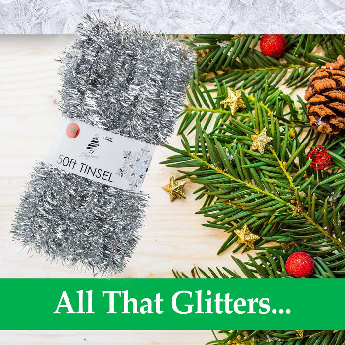 Christmas Tinsel Decorations for Christmas Tree (Silver)