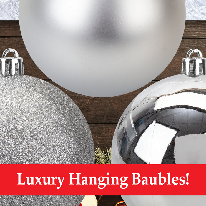 Silver Christmas Baubles - Pack of 6- 8cm