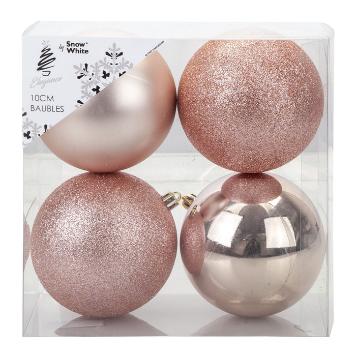 Rose Gold Christmas Baubles - Pack of 4- 10cm