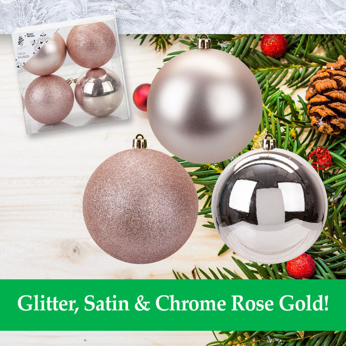 Rose Gold Christmas Baubles - Pack of 4- 10cm