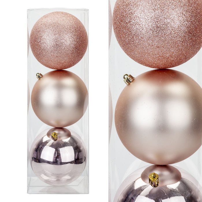 Rose Gold Christmas Baubles - Pack of 3- 12cm