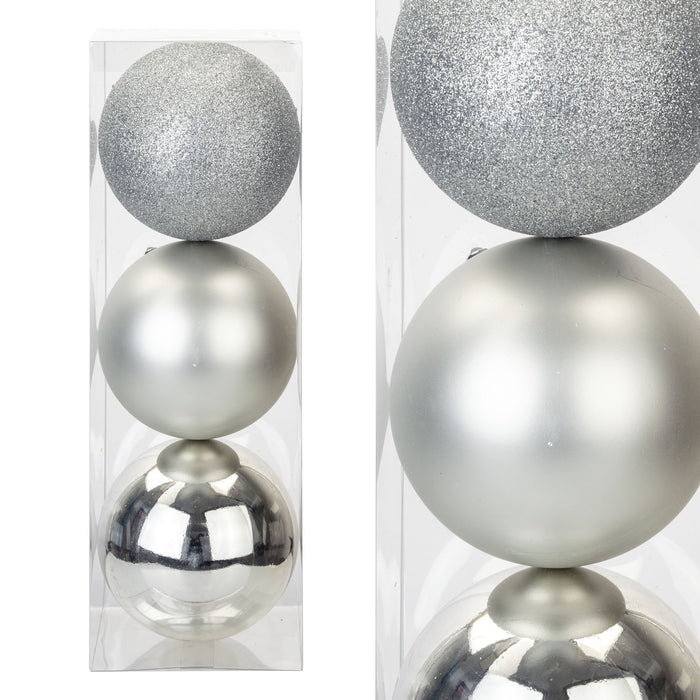 Silver Colour Christmas Baubles - Pack of 3- 12cm