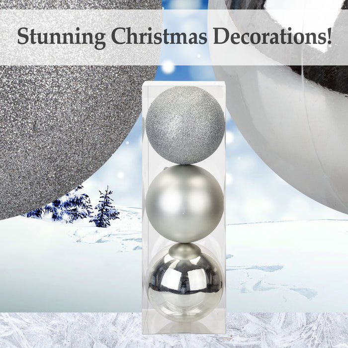 Silver Colour Christmas Baubles - Pack of 3- 12cm