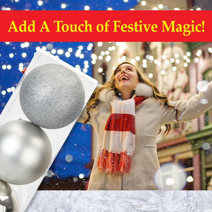 Silver Colour Christmas Baubles - Pack of 3- 12cm